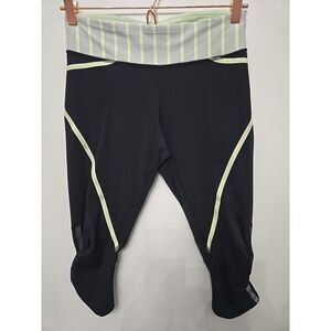 Lululemon Run‎ Pace Crop Women's Size 6 Black Deauville Stripe Clear Mint